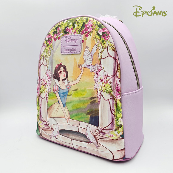 Loungefly Disney Snow White Wishing Well Floral Portrait Pink Mini Backpack Bag - Picture 3 of 8